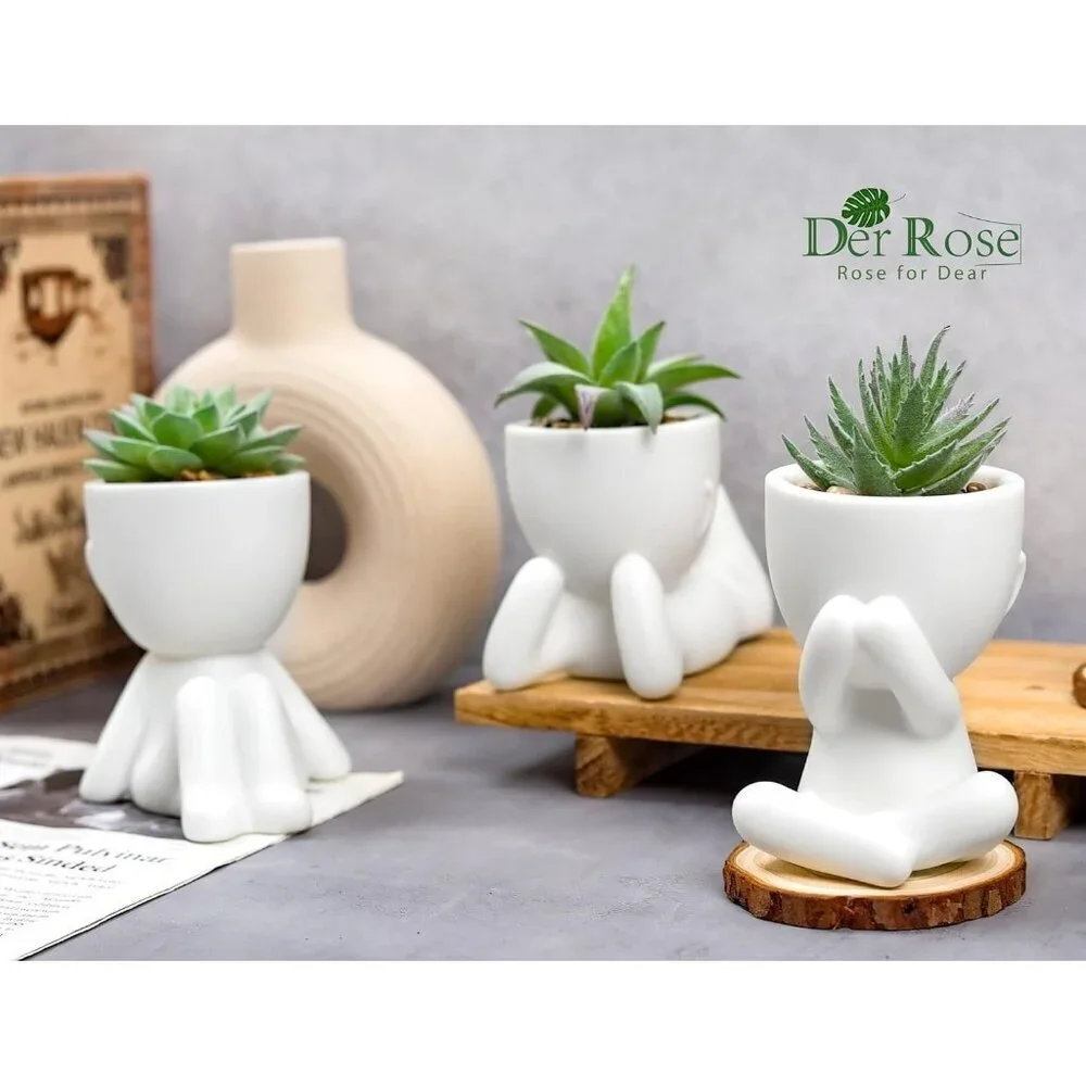 Rose 3pcs Fake Succulents White Plants Artificial Bathroom Bedroom Home Decor